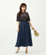 F1KAD33080 MK MICHEL KLEIN(小さいサイズ)(メゾン ドゥ サンク) 【小さいサイズ】シアーベロアTシャツ/洗える ブルー