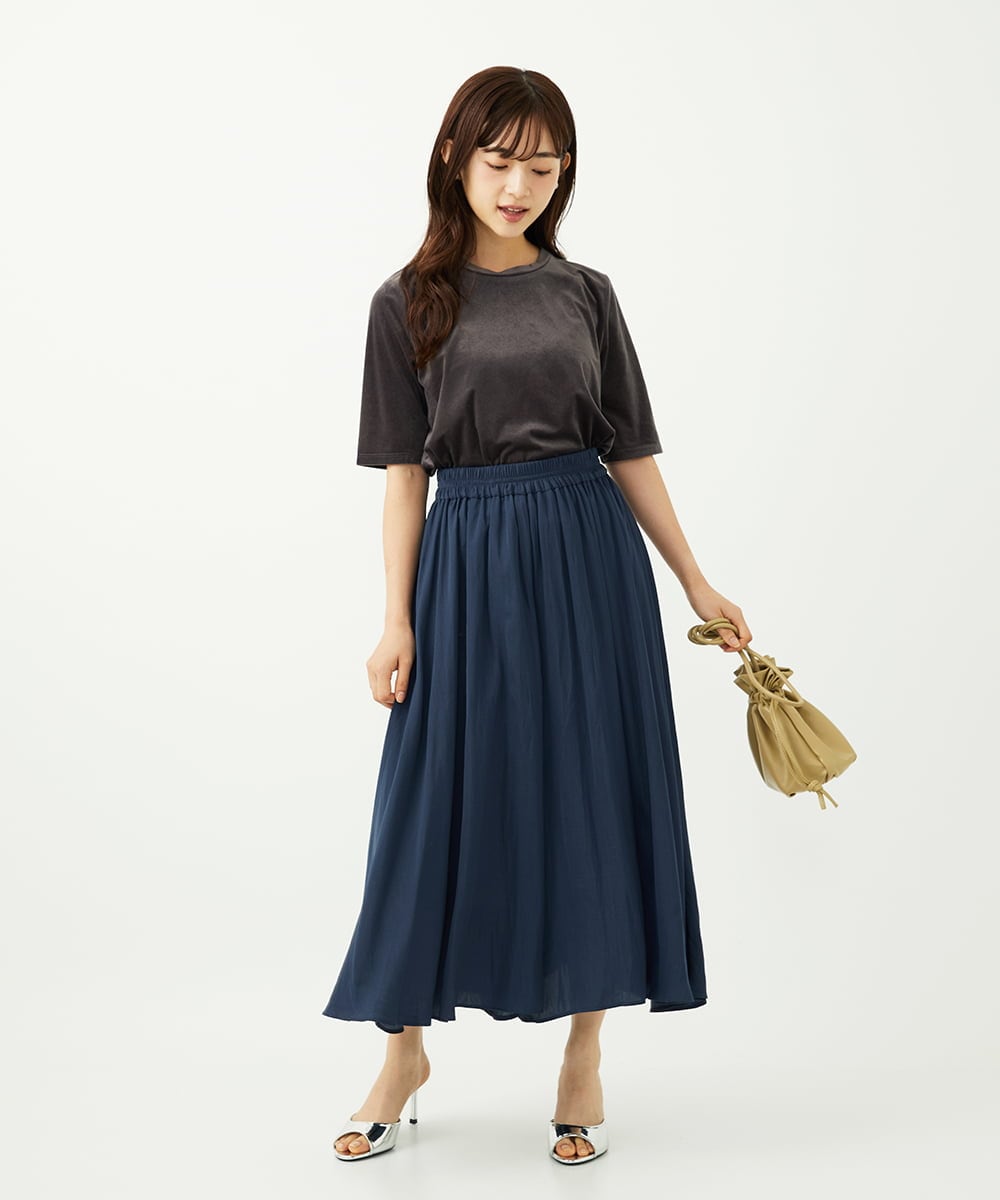 F1KAD33080 MK MICHEL KLEIN(小さいサイズ)(メゾン ドゥ サンク) 【小さいサイズ】シアーベロアTシャツ/洗える ブルー