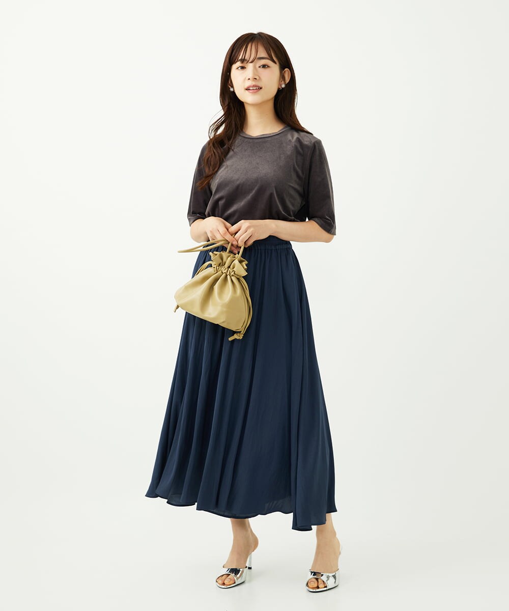 F1KAD33080 MK MICHEL KLEIN(小さいサイズ)(メゾン ドゥ サンク) 【小さいサイズ】シアーベロアTシャツ/洗える ブルー