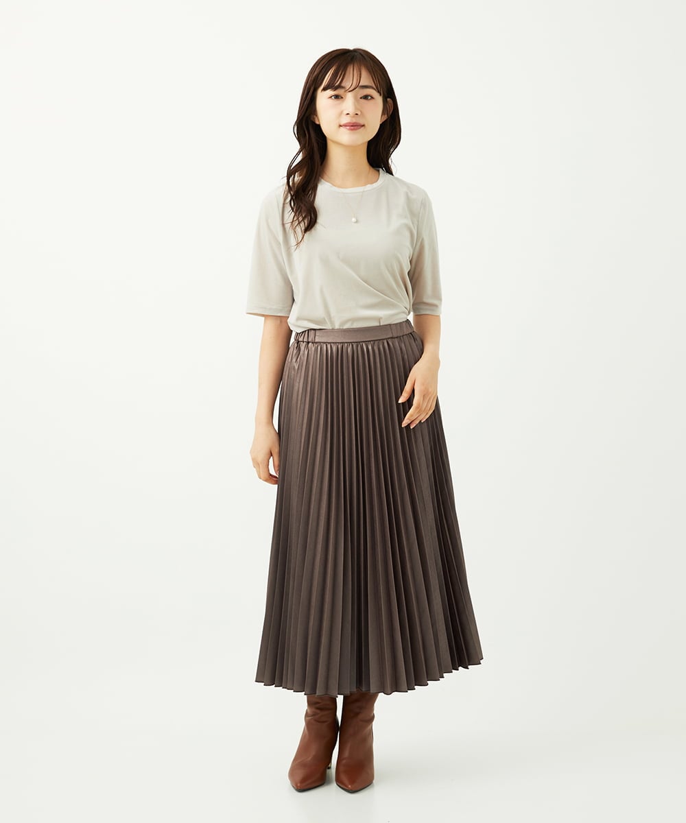 F1KAD33080 MK MICHEL KLEIN(小さいサイズ)(メゾン ドゥ サンク) 【小さいサイズ】シアーベロアTシャツ/洗える ブルー