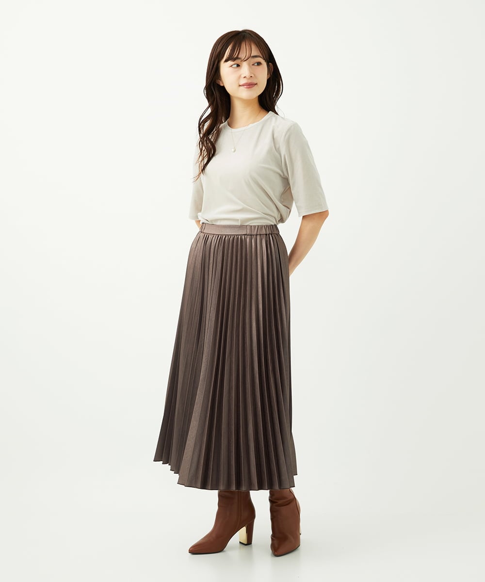 F1KAD33080 MK MICHEL KLEIN(小さいサイズ)(メゾン ドゥ サンク) 【小さいサイズ】シアーベロアTシャツ/洗える ブルー