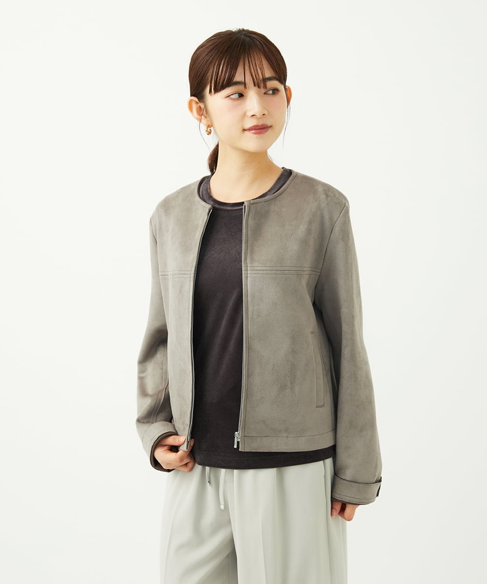 F1KAD33080 MK MICHEL KLEIN(小さいサイズ)(メゾン ドゥ サンク) 【小さいサイズ】シアーベロアTシャツ/洗える ブルー
