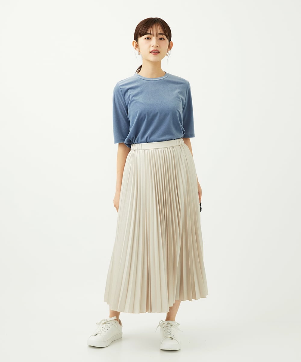 F1KAD33080 MK MICHEL KLEIN(小さいサイズ)(メゾン ドゥ サンク) 【小さいサイズ】シアーベロアTシャツ/洗える ブルー
