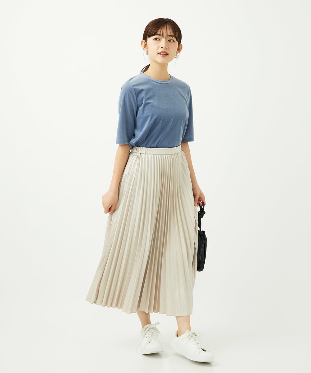 F1KAD33080 MK MICHEL KLEIN(小さいサイズ)(メゾン ドゥ サンク) 【小さいサイズ】シアーベロアTシャツ/洗える ブルー