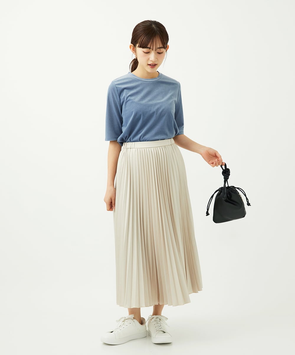 F1KAD33080 MK MICHEL KLEIN(小さいサイズ)(メゾン ドゥ サンク) 【小さいサイズ】シアーベロアTシャツ/洗える ブルー