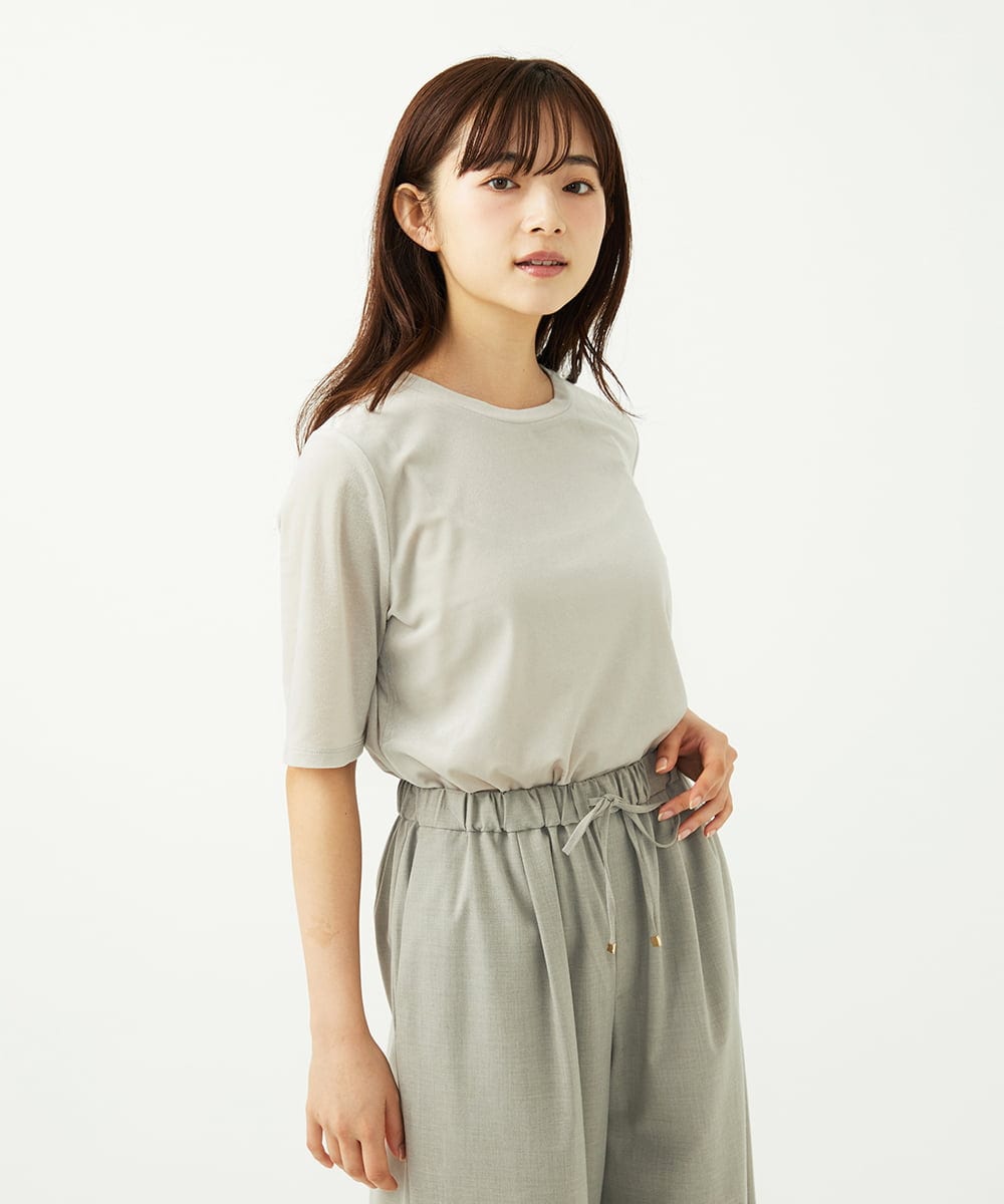 F1KAD33080 MK MICHEL KLEIN(小さいサイズ)(メゾン ドゥ サンク) 【小さいサイズ】シアーベロアTシャツ/洗える ブルー