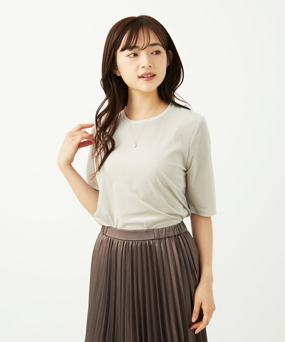 F1KAD33080 MK MICHEL KLEIN(小さいサイズ)(メゾン ドゥ サンク) 【小さいサイズ】シアーベロアTシャツ/洗える ブルー