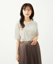 F1KAD33080 MK MICHEL KLEIN(小さいサイズ)(メゾン ドゥ サンク) 【小さいサイズ】シアーベロアTシャツ/洗える ブルー