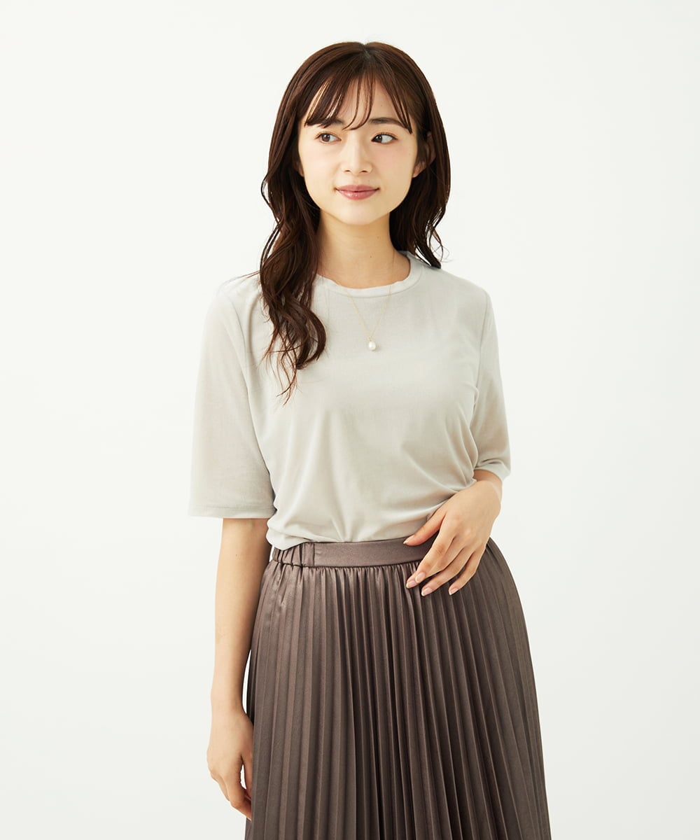 F1KAD33080 MK MICHEL KLEIN(小さいサイズ)(メゾン ドゥ サンク) 【小さいサイズ】シアーベロアTシャツ/洗える ブルー