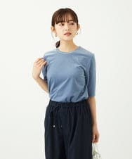 F1KAD33080 MK MICHEL KLEIN(小さいサイズ)(メゾン ドゥ サンク) 【小さいサイズ】シアーベロアTシャツ/洗える ブルー