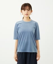 F1KAD33080 MK MICHEL KLEIN(小さいサイズ)(メゾン ドゥ サンク) 【小さいサイズ】シアーベロアTシャツ/洗える ブルー