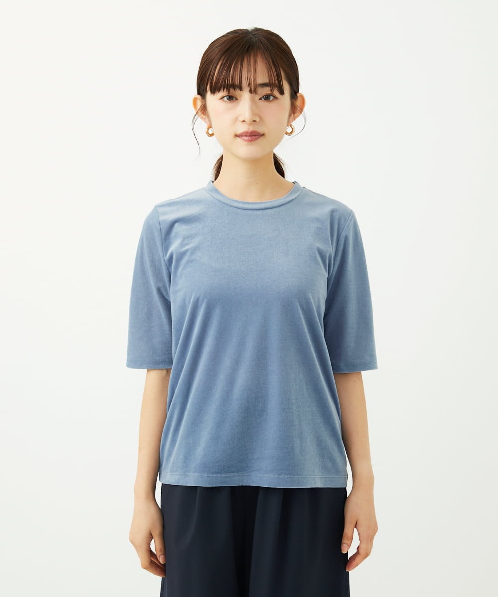 F1KAD33080 MK MICHEL KLEIN(小さいサイズ)(メゾン ドゥ サンク) 【小さいサイズ】シアーベロアTシャツ/洗える ブルー