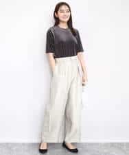 F1KAD33080 MK MICHEL KLEIN(小さいサイズ)(メゾン ドゥ サンク) 【小さいサイズ】シアーベロアTシャツ/洗える グレージュ