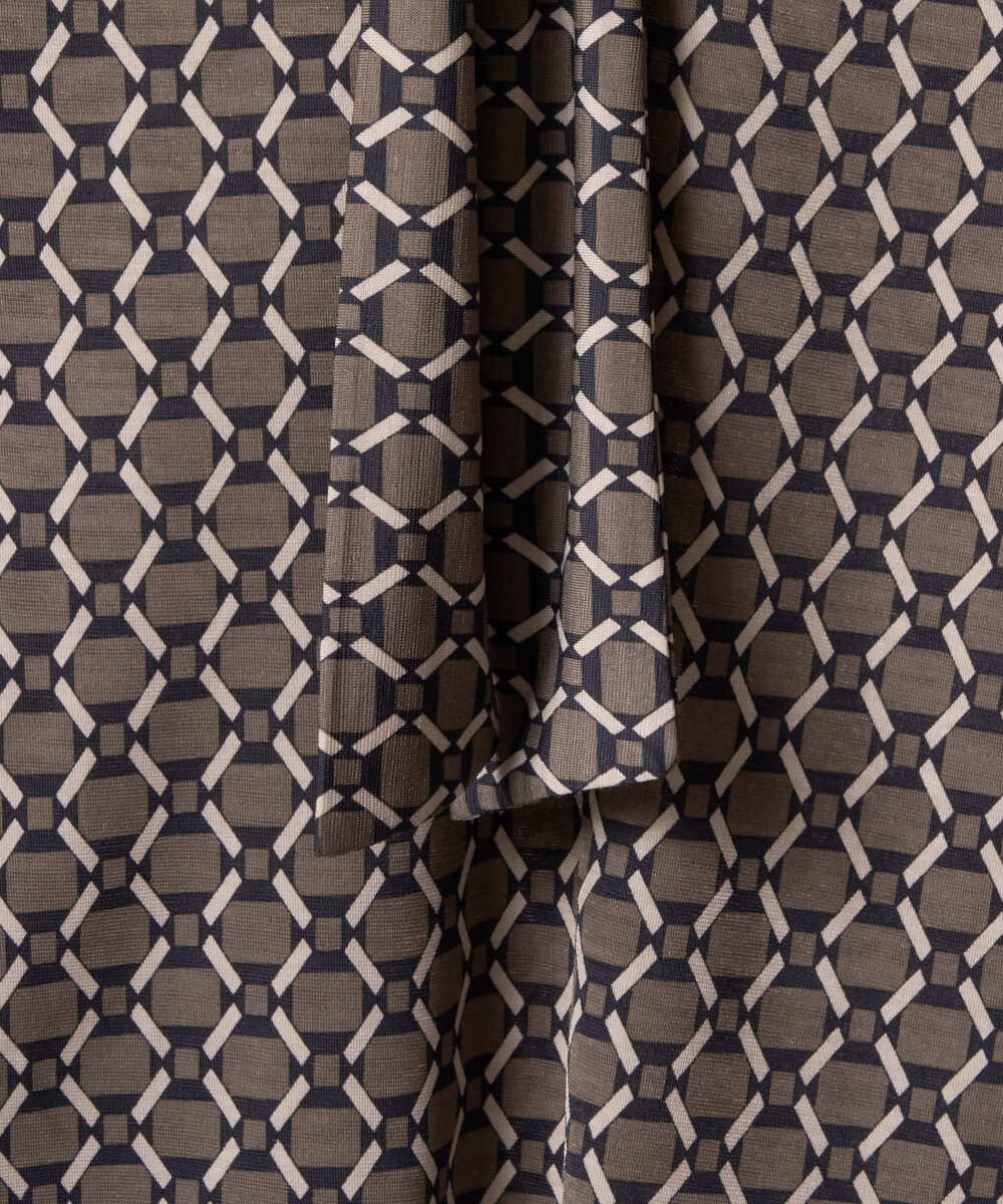 F1KAD40140 MK MICHEL KLEIN(小さいサイズ)(メゾン ドゥ サンク) 【小さいサイズ】スクエア幾何柄ボウタイカットソー/洗濯機で洗える ダークブラウン