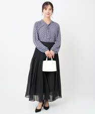 F1KAD40140 MK MICHEL KLEIN(小さいサイズ)(メゾン ドゥ サンク) 【小さいサイズ】スクエア幾何柄ボウタイカットソー/洗濯機で洗える ダークブラウン