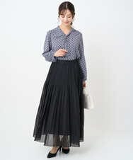 F1KAD40140 MK MICHEL KLEIN(小さいサイズ)(メゾン ドゥ サンク) 【小さいサイズ】スクエア幾何柄ボウタイカットソー/洗濯機で洗える ダークブラウン