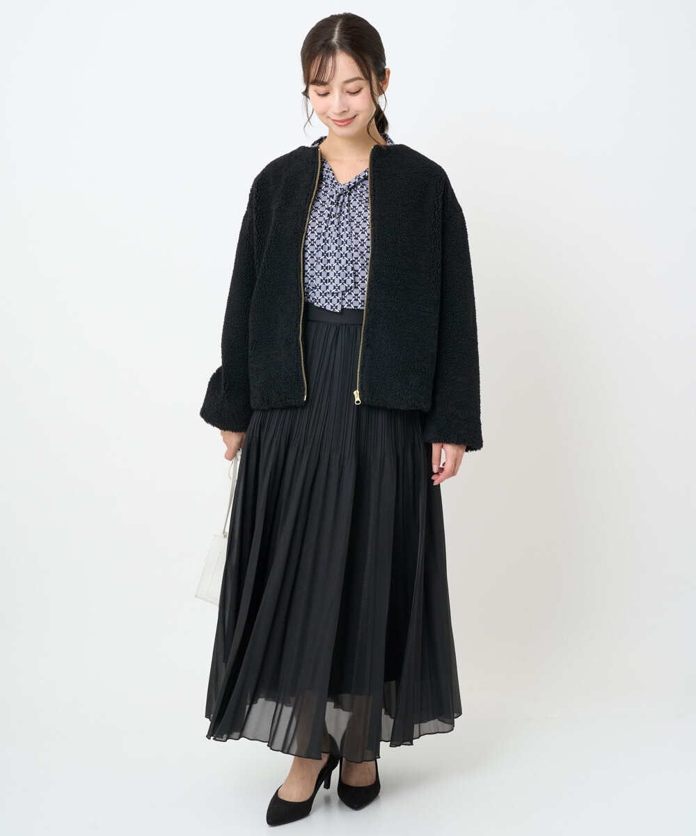 F1KAD40140 MK MICHEL KLEIN(小さいサイズ)(メゾン ドゥ サンク) 【小さいサイズ】スクエア幾何柄ボウタイカットソー/洗濯機で洗える ダークブラウン