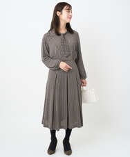 F1KAD40140 MK MICHEL KLEIN(小さいサイズ)(メゾン ドゥ サンク) 【小さいサイズ】スクエア幾何柄ボウタイカットソー/洗濯機で洗える ダークブラウン