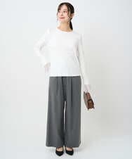 F1KAD42100 MK MICHEL KLEIN(小さいサイズ)(メゾン ドゥ サンク) 【小さいサイズ】袖口チュールデザイン インナーカットソー/洗濯機で洗える アイボリー