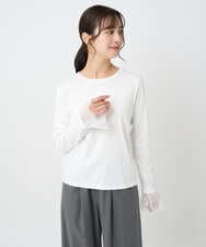 F1KAD42100 MK MICHEL KLEIN(小さいサイズ)(メゾン ドゥ サンク) 【小さいサイズ】袖口チュールデザイン インナーカットソー/洗濯機で洗える アイボリー