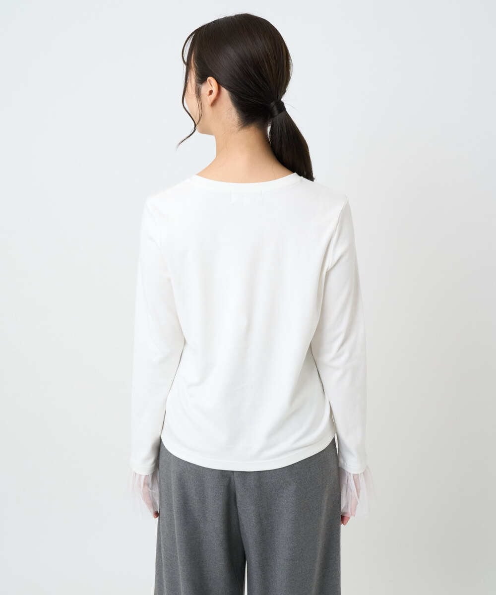 F1KAD42100 MK MICHEL KLEIN(小さいサイズ)(メゾン ドゥ サンク) 【小さいサイズ】袖口チュールデザイン インナーカットソー/洗濯機で洗える アイボリー