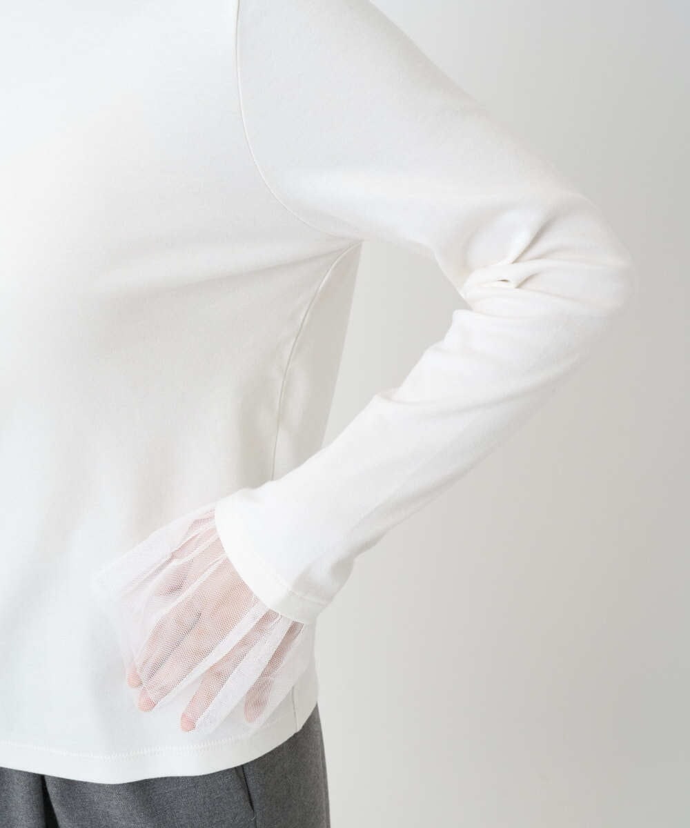 F1KAD42100 MK MICHEL KLEIN(小さいサイズ)(メゾン ドゥ サンク) 【小さいサイズ】袖口チュールデザイン インナーカットソー/洗濯機で洗える アイボリー