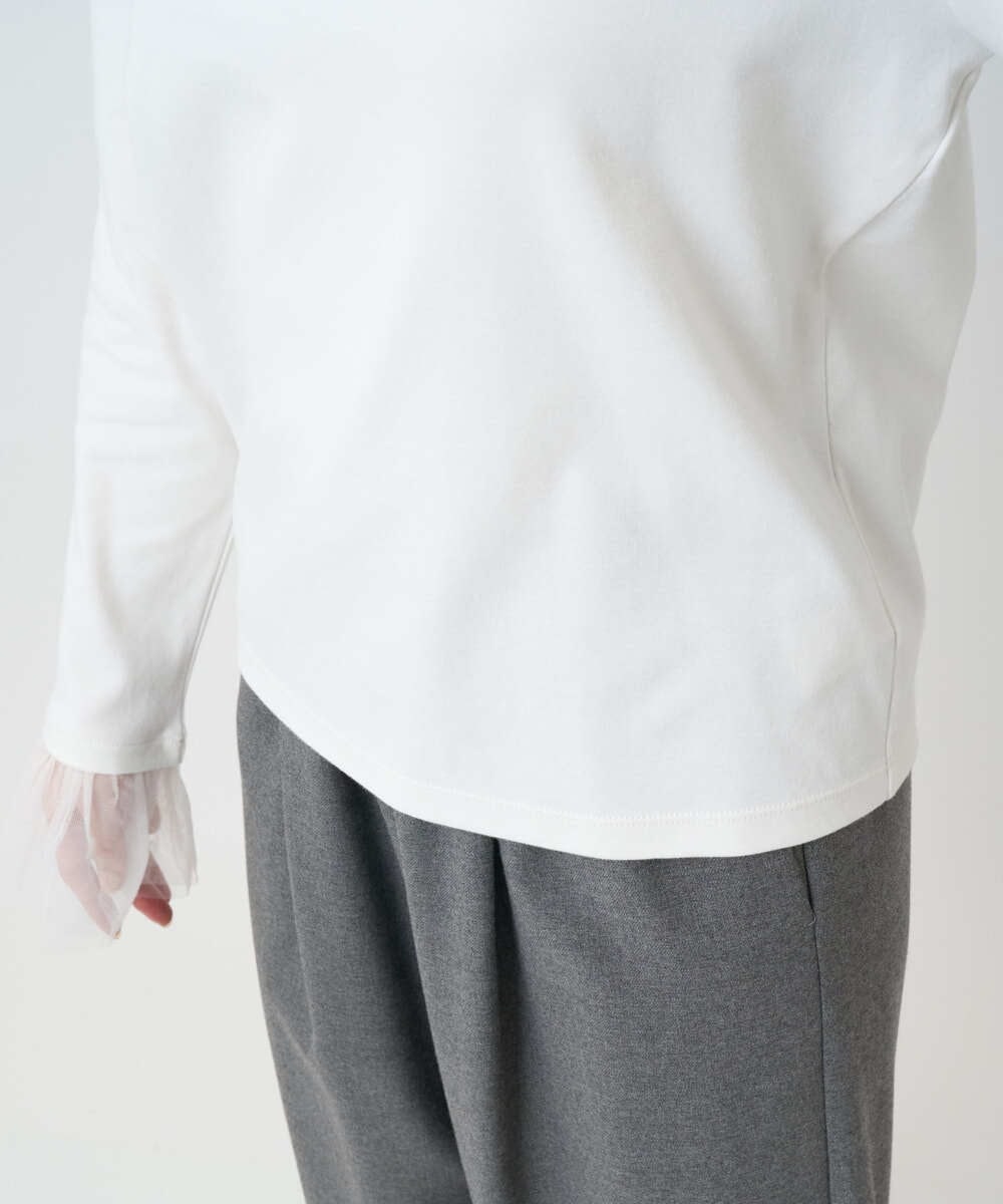 F1KAD42100 MK MICHEL KLEIN(小さいサイズ)(メゾン ドゥ サンク) 【小さいサイズ】袖口チュールデザイン インナーカットソー/洗濯機で洗える アイボリー