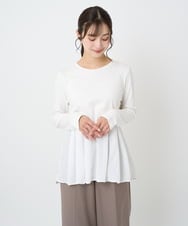 F1KAF41100 MK MICHEL KLEIN(小さいサイズ)(メゾン ドゥ サンク) 【小さいサイズ】タックプリーツデザイン ペプラムインナーカットソー/洗濯機で洗える アイボリー