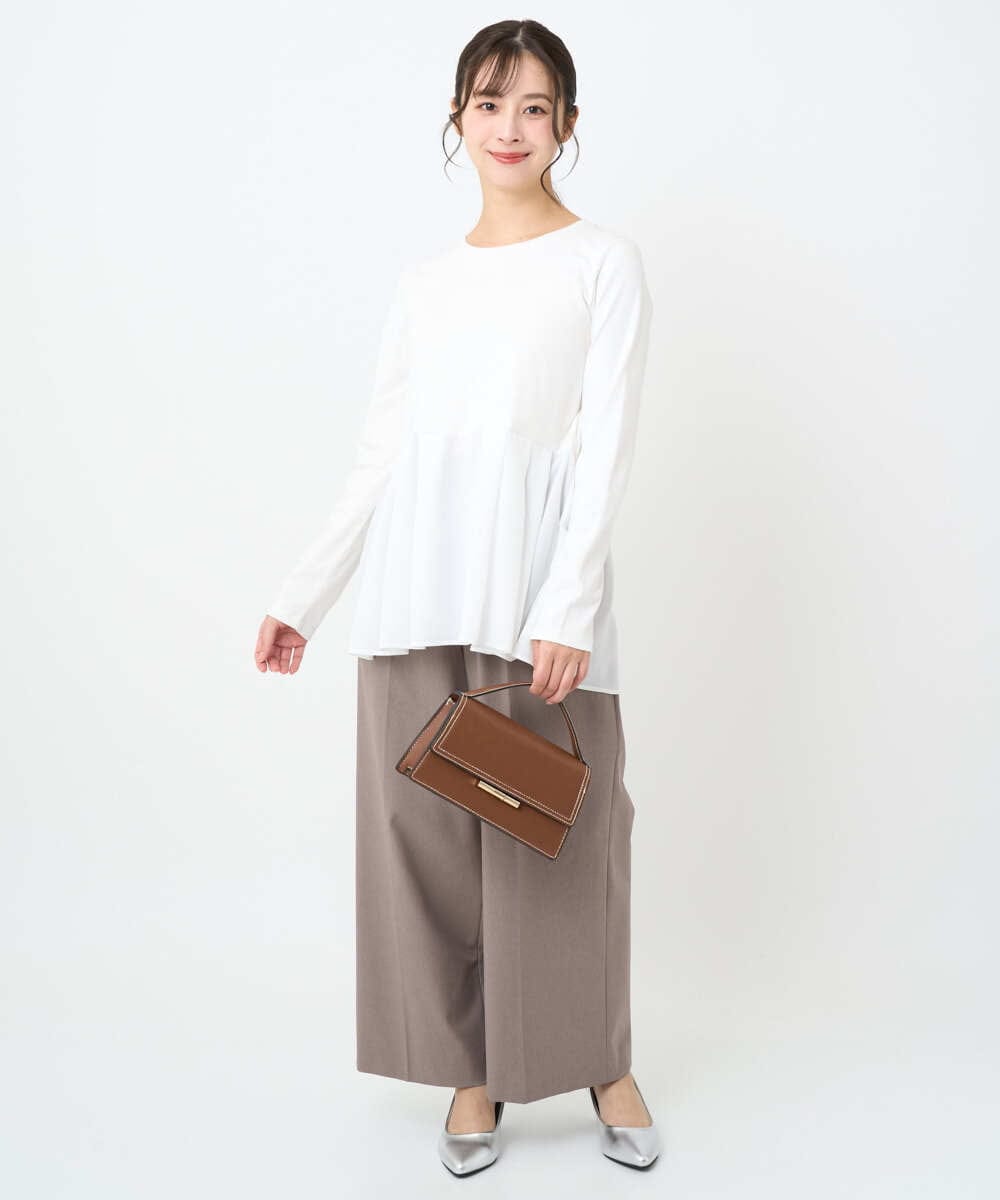 F1KAF41100 MK MICHEL KLEIN(小さいサイズ)(メゾン ドゥ サンク) 【小さいサイズ】タックプリーツデザイン ペプラムインナーカットソー/洗濯機で洗える アイボリー