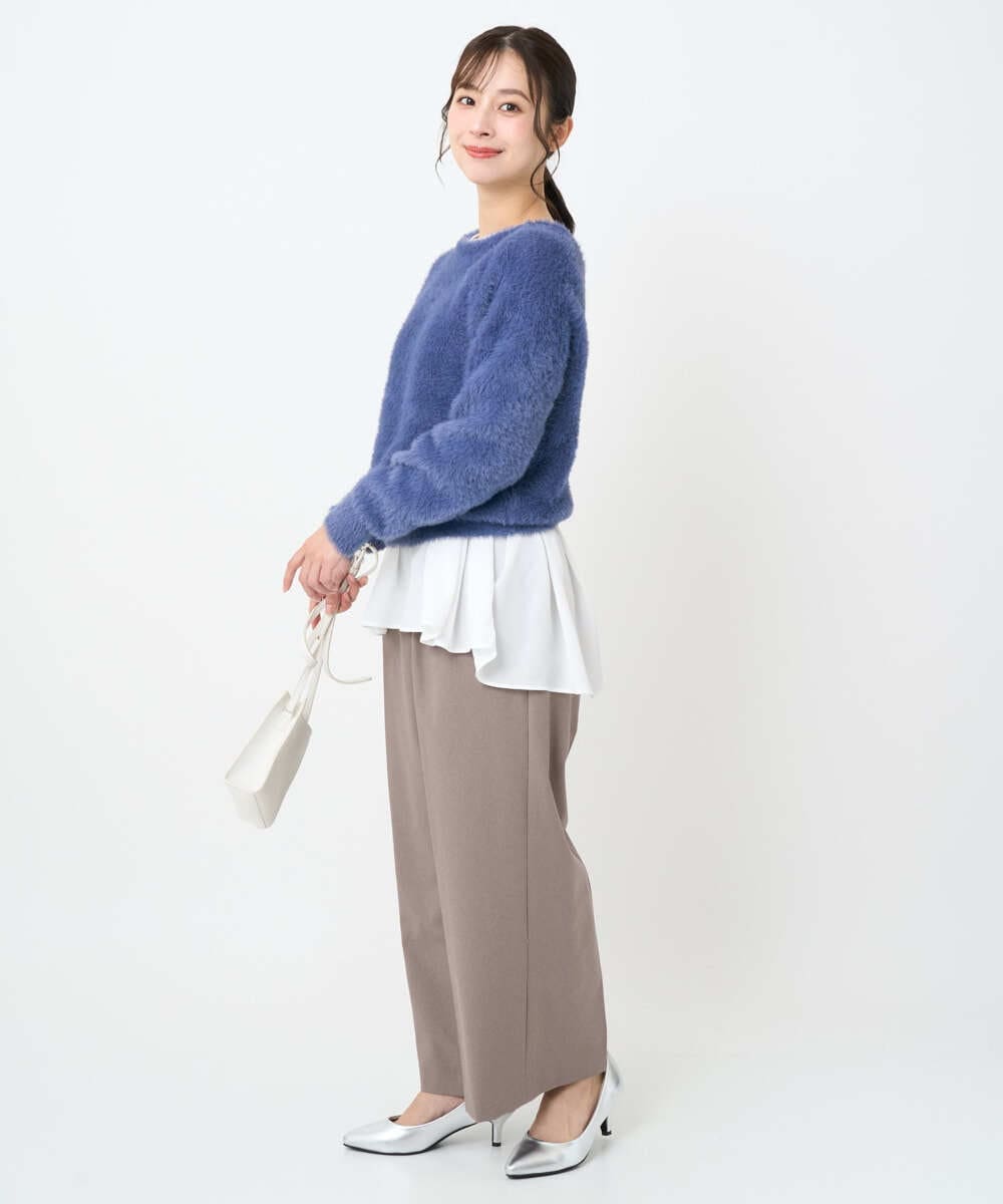 F1KAF41100 MK MICHEL KLEIN(小さいサイズ)(メゾン ドゥ サンク) 【小さいサイズ】タックプリーツデザイン ペプラムインナーカットソー/洗濯機で洗える アイボリー