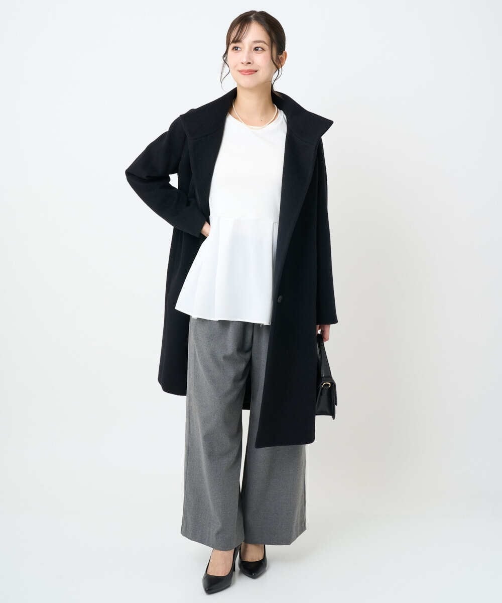 F1KAF41100 MK MICHEL KLEIN(小さいサイズ)(メゾン ドゥ サンク) 【小さいサイズ】タックプリーツデザイン ペプラムインナーカットソー/洗濯機で洗える アイボリー