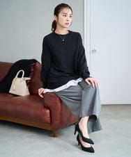 F1KAF41100 MK MICHEL KLEIN(小さいサイズ)(メゾン ドゥ サンク) 【小さいサイズ】タックプリーツデザイン ペプラムインナーカットソー/洗濯機で洗える アイボリー