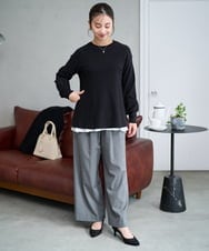 F1KAF41100 MK MICHEL KLEIN(小さいサイズ)(メゾン ドゥ サンク) 【小さいサイズ】タックプリーツデザイン ペプラムインナーカットソー/洗濯機で洗える アイボリー