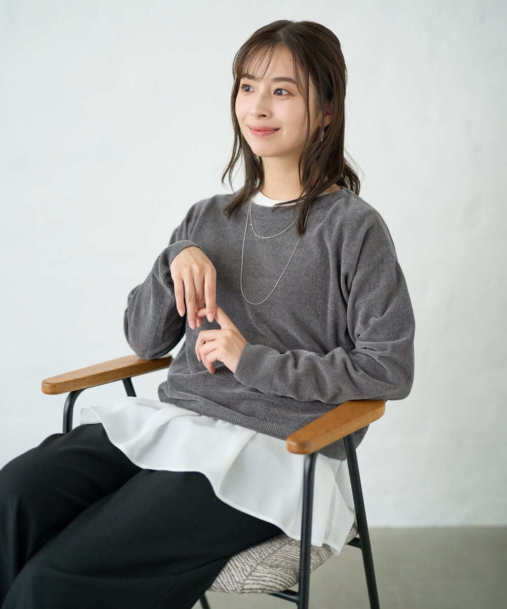 F1KAF41100 MK MICHEL KLEIN(小さいサイズ)(メゾン ドゥ サンク) 【小さいサイズ】タックプリーツデザイン ペプラムインナーカットソー/洗濯機で洗える アイボリー