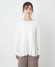 F1KAF41100 MK MICHEL KLEIN(小さいサイズ)(メゾン ドゥ サンク) 【小さいサイズ】タックプリーツデザイン ペプラムインナーカットソー/洗濯機で洗える アイボリー