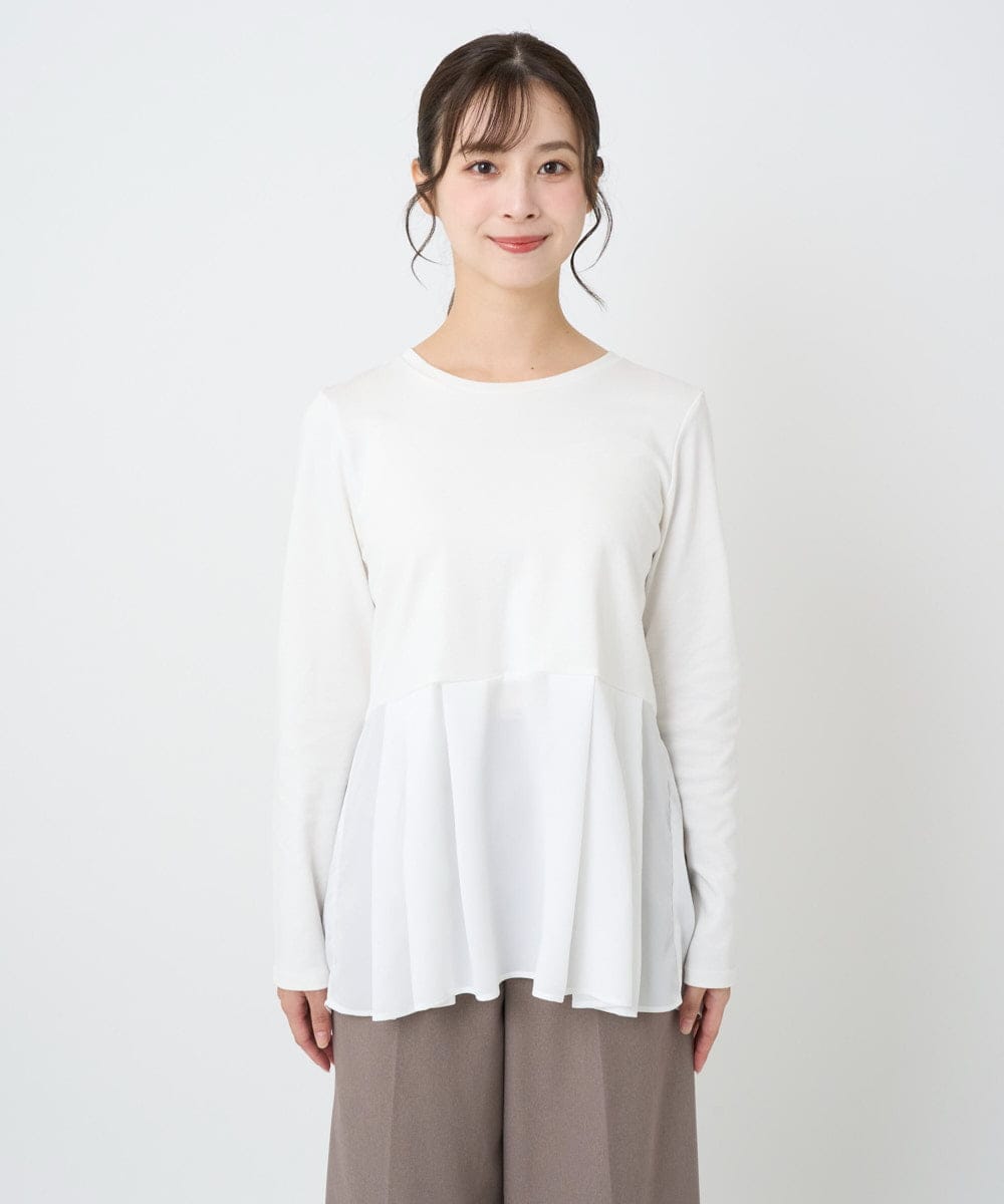 F1KAF41100 MK MICHEL KLEIN(小さいサイズ)(メゾン ドゥ サンク) 【小さいサイズ】タックプリーツデザイン ペプラムインナーカットソー/洗濯機で洗える アイボリー