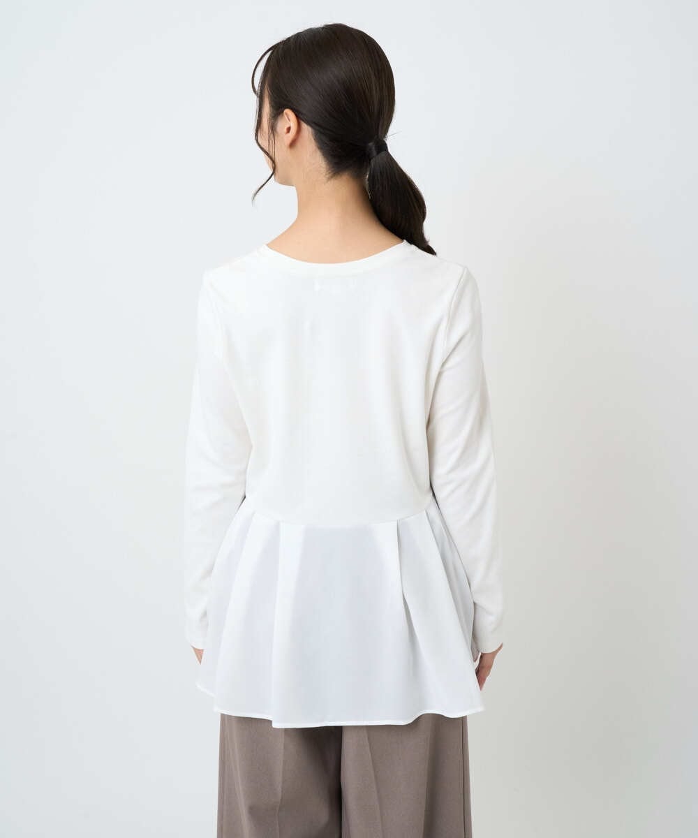 F1KAF41100 MK MICHEL KLEIN(小さいサイズ)(メゾン ドゥ サンク) 【小さいサイズ】タックプリーツデザイン ペプラムインナーカットソー/洗濯機で洗える アイボリー