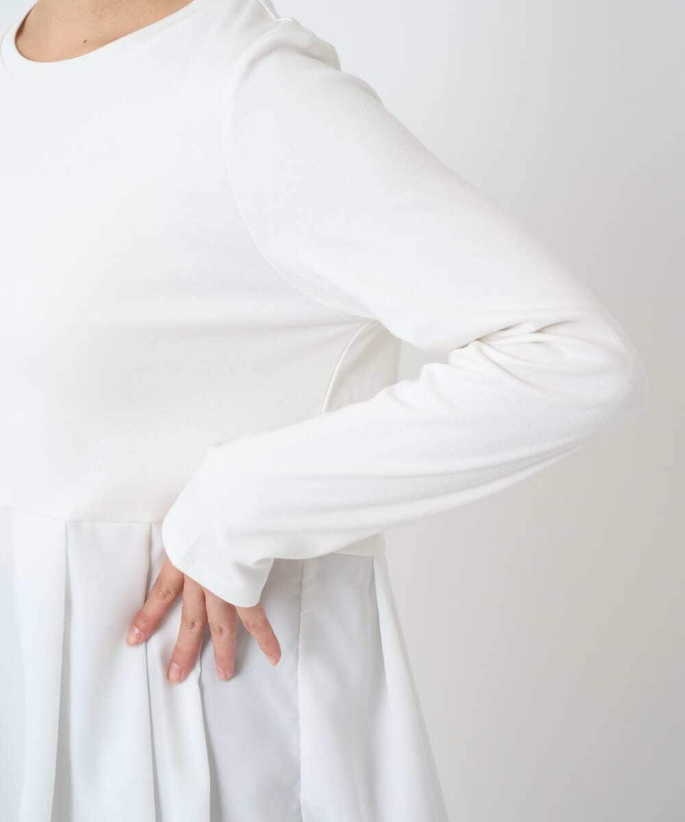 F1KAF41100 MK MICHEL KLEIN(小さいサイズ)(メゾン ドゥ サンク) 【小さいサイズ】タックプリーツデザイン ペプラムインナーカットソー/洗濯機で洗える アイボリー