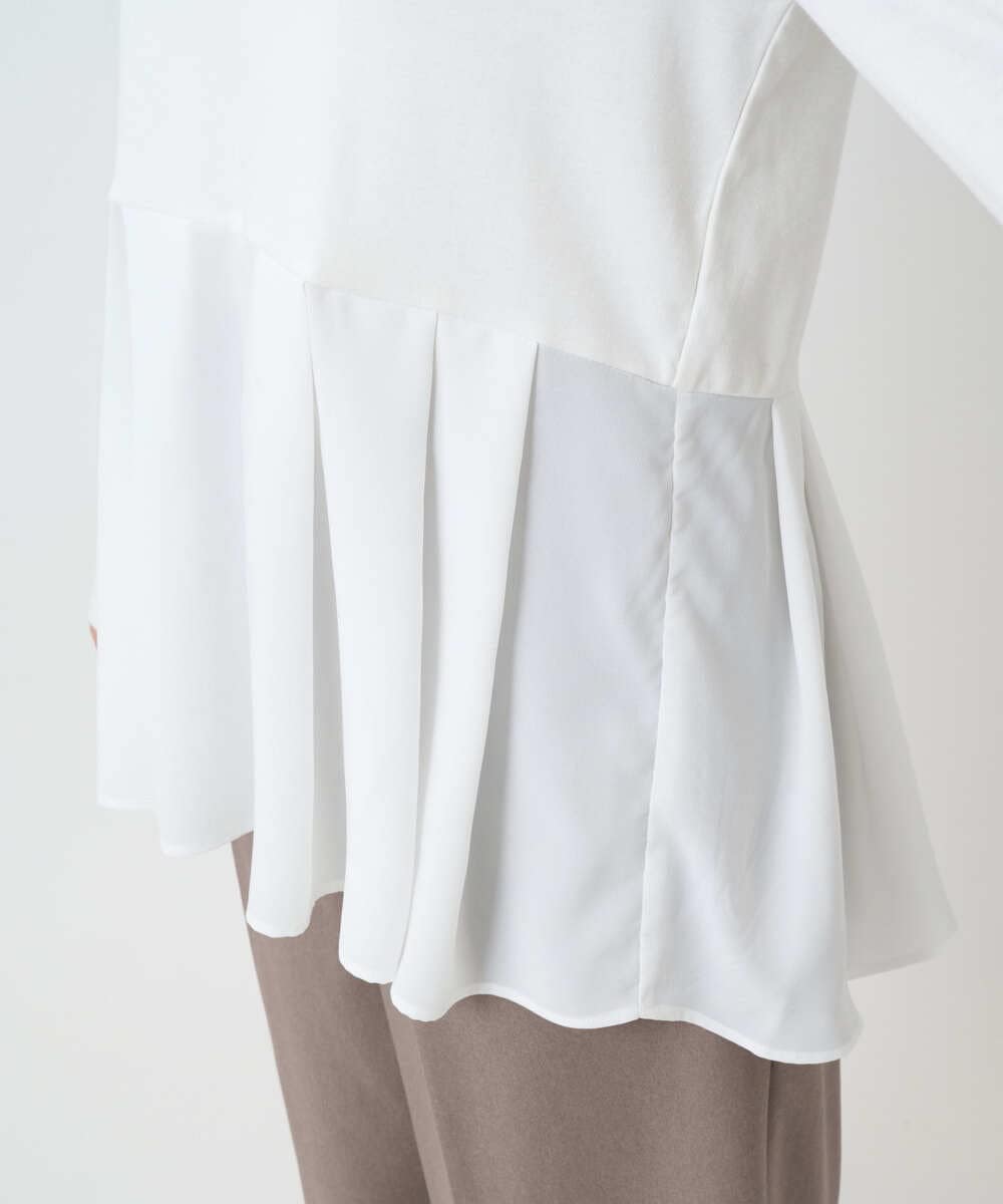 F1KAF41100 MK MICHEL KLEIN(小さいサイズ)(メゾン ドゥ サンク) 【小さいサイズ】タックプリーツデザイン ペプラムインナーカットソー/洗濯機で洗える アイボリー