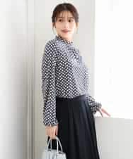 F1KAG46140 MK MICHEL KLEIN(小さいサイズ)(メゾン ドゥ サンク) 【小さいサイズ】[洗える]スクエア幾何柄スタンドネックカットソー ブラウン