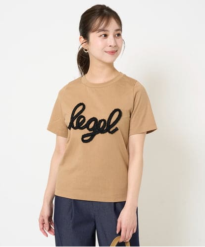 Maison de CINQ(メゾン ドゥ サンク) 【小さいサイズ】フリンジ刺繍ロゴTシャツ/洗える キャメル 36