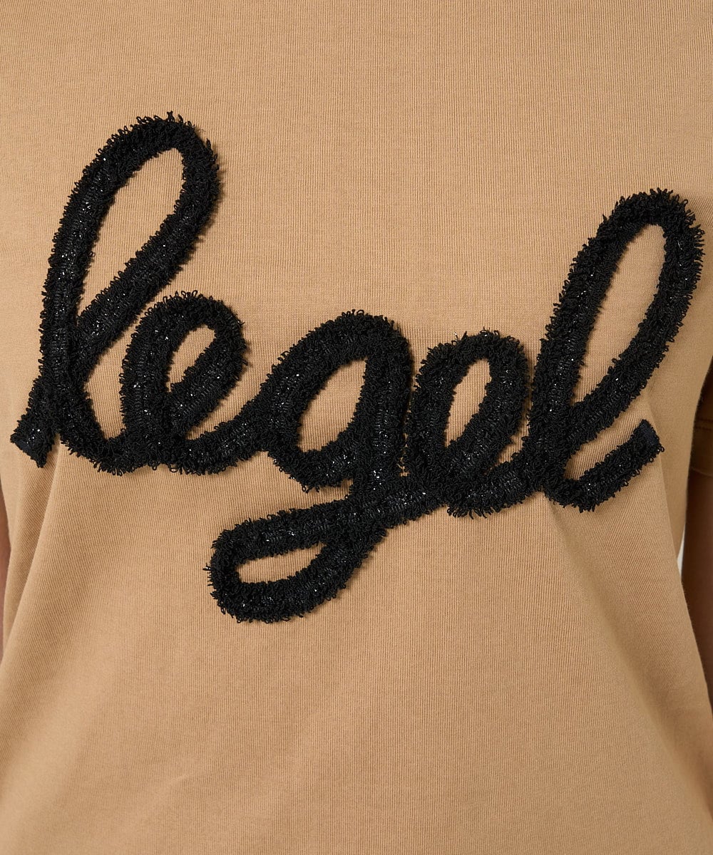 F1KGA30080 MK MICHEL KLEIN(小さいサイズ)(メゾン ドゥ サンク) 【小さいサイズ】フリンジ刺繍ロゴTシャツ/洗える キャメル