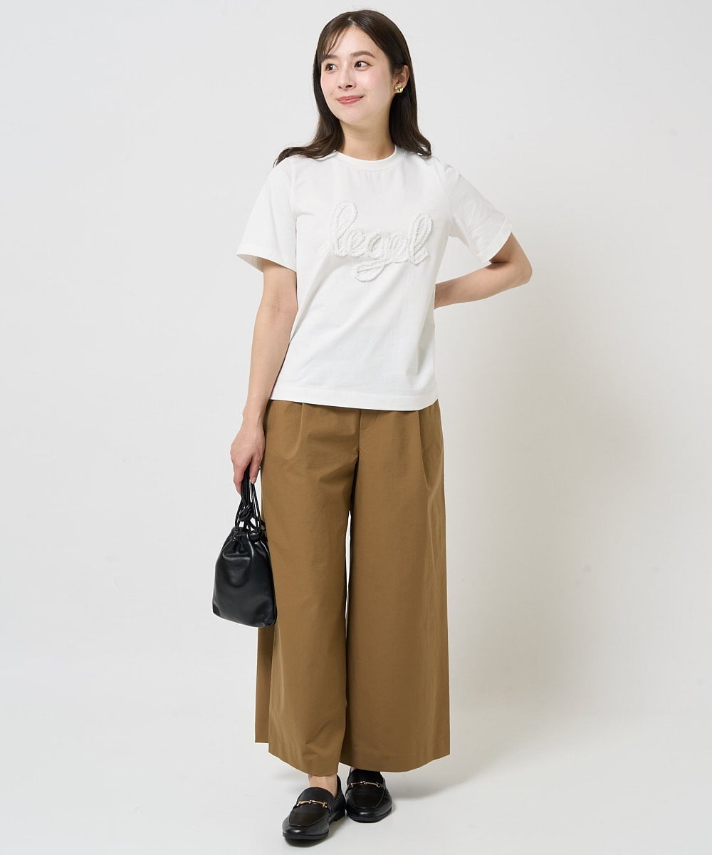 F1KGA30080 MK MICHEL KLEIN(小さいサイズ)(メゾン ドゥ サンク) 【小さいサイズ】フリンジ刺繍ロゴTシャツ/洗える キャメル