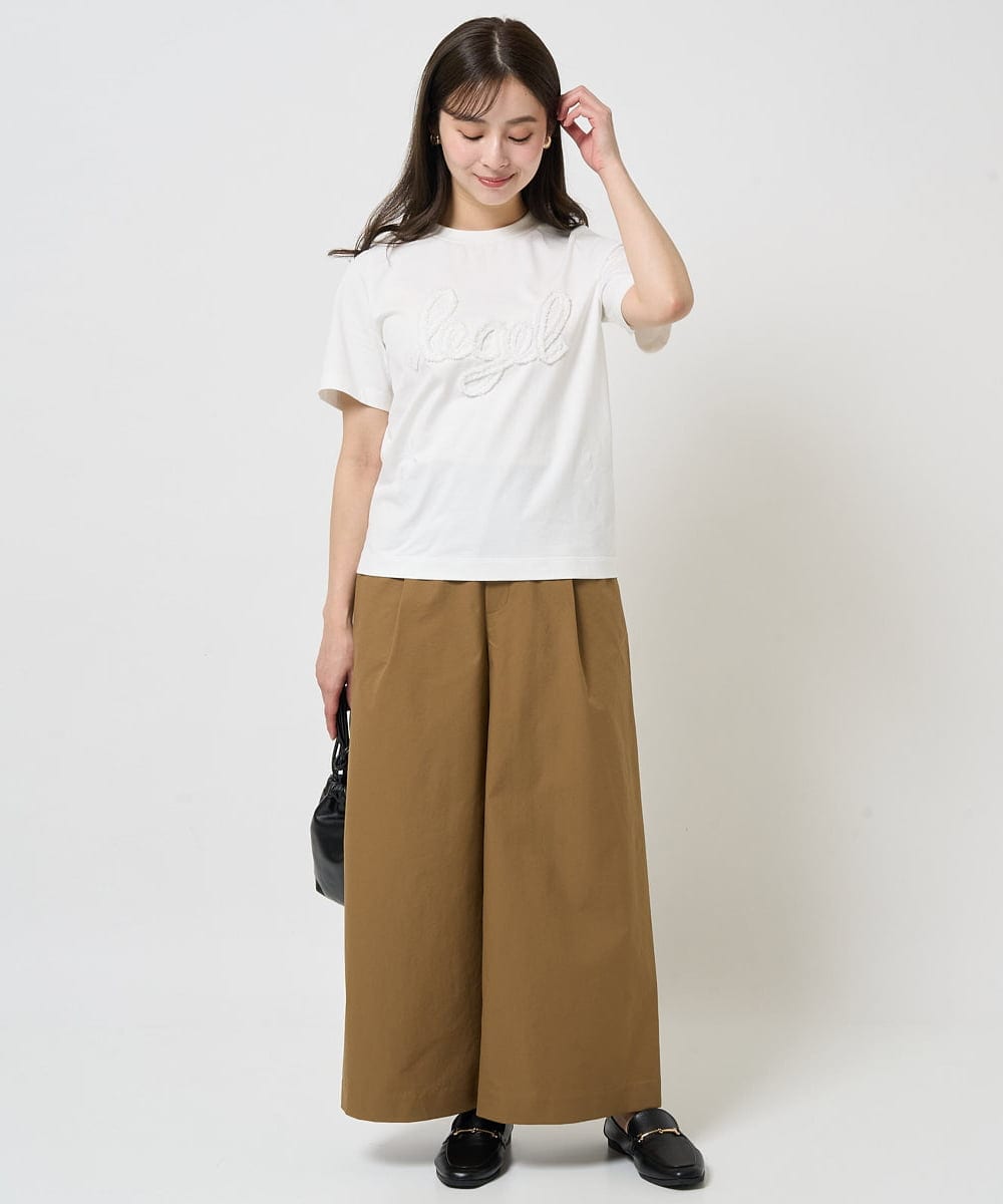 F1KGA30080 MK MICHEL KLEIN(小さいサイズ)(メゾン ドゥ サンク) 【小さいサイズ】フリンジ刺繍ロゴTシャツ/洗える キャメル