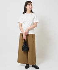F1KGA30080 MK MICHEL KLEIN(小さいサイズ)(メゾン ドゥ サンク) 【小さいサイズ】フリンジ刺繍ロゴTシャツ/洗える キャメル