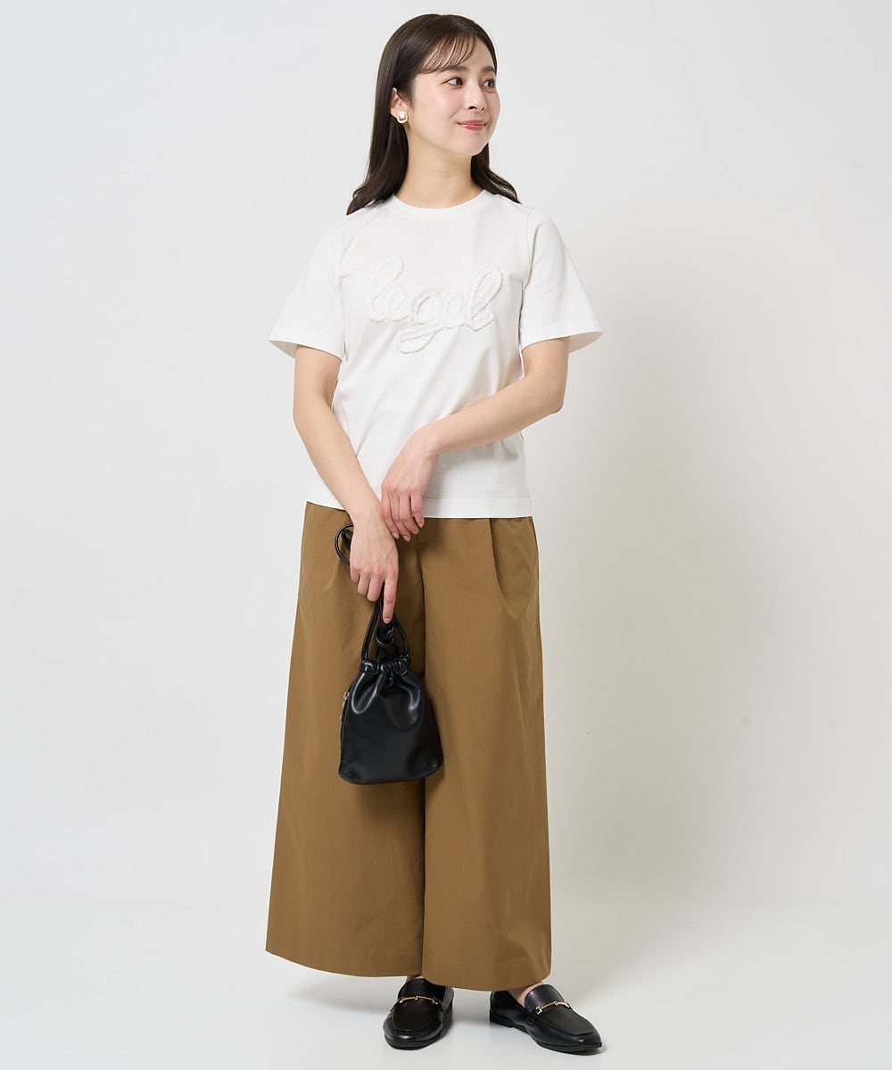 F1KGA30080 MK MICHEL KLEIN(小さいサイズ)(メゾン ドゥ サンク) 【小さいサイズ】フリンジ刺繍ロゴTシャツ/洗える キャメル