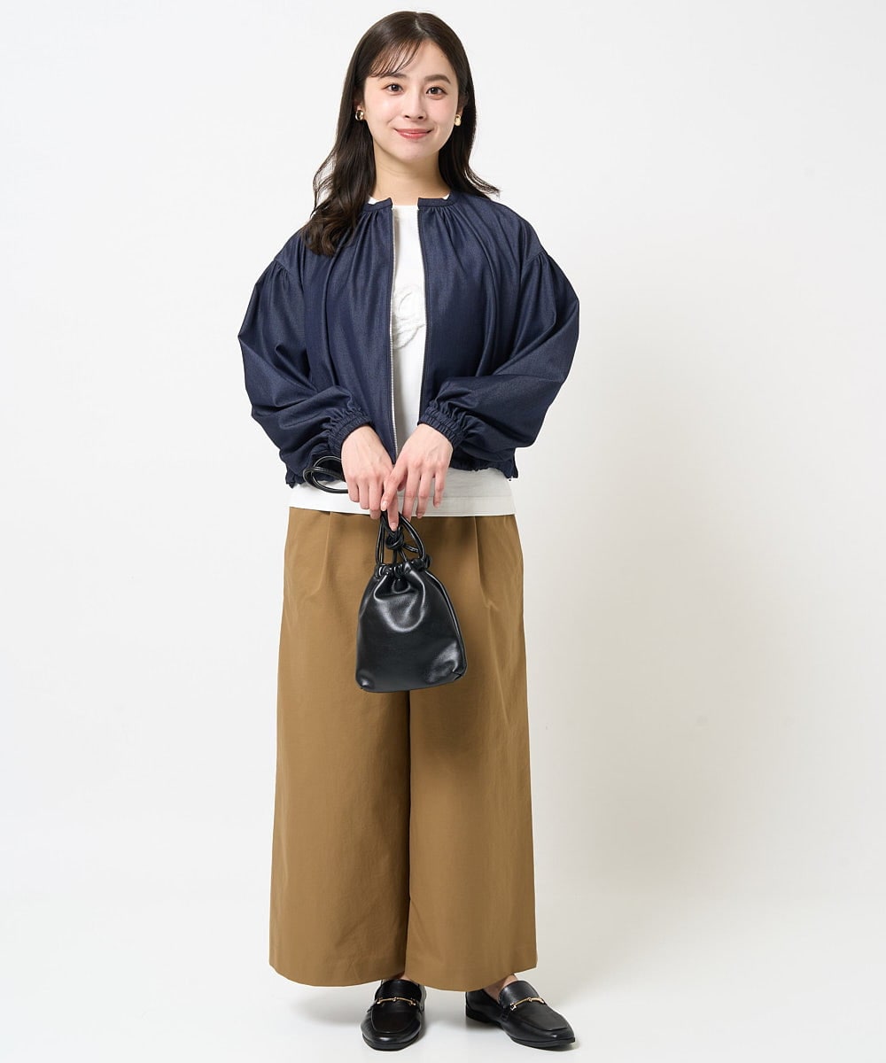 F1KGA30080 MK MICHEL KLEIN(小さいサイズ)(メゾン ドゥ サンク) 【小さいサイズ】フリンジ刺繍ロゴTシャツ/洗える キャメル