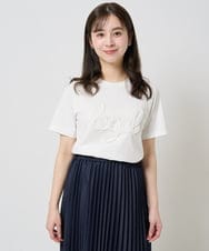 F1KGA30080 MK MICHEL KLEIN(小さいサイズ)(メゾン ドゥ サンク) 【小さいサイズ】フリンジ刺繍ロゴTシャツ/洗える キャメル