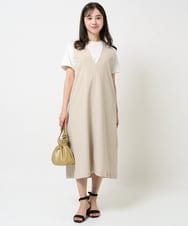F1KGA30080 MK MICHEL KLEIN(小さいサイズ)(メゾン ドゥ サンク) 【小さいサイズ】フリンジ刺繍ロゴTシャツ/洗える キャメル