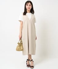 F1KGA30080 MK MICHEL KLEIN(小さいサイズ)(メゾン ドゥ サンク) 【小さいサイズ】フリンジ刺繍ロゴTシャツ/洗える キャメル